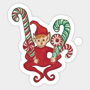 Candy Cane Sitting Elf Sticker